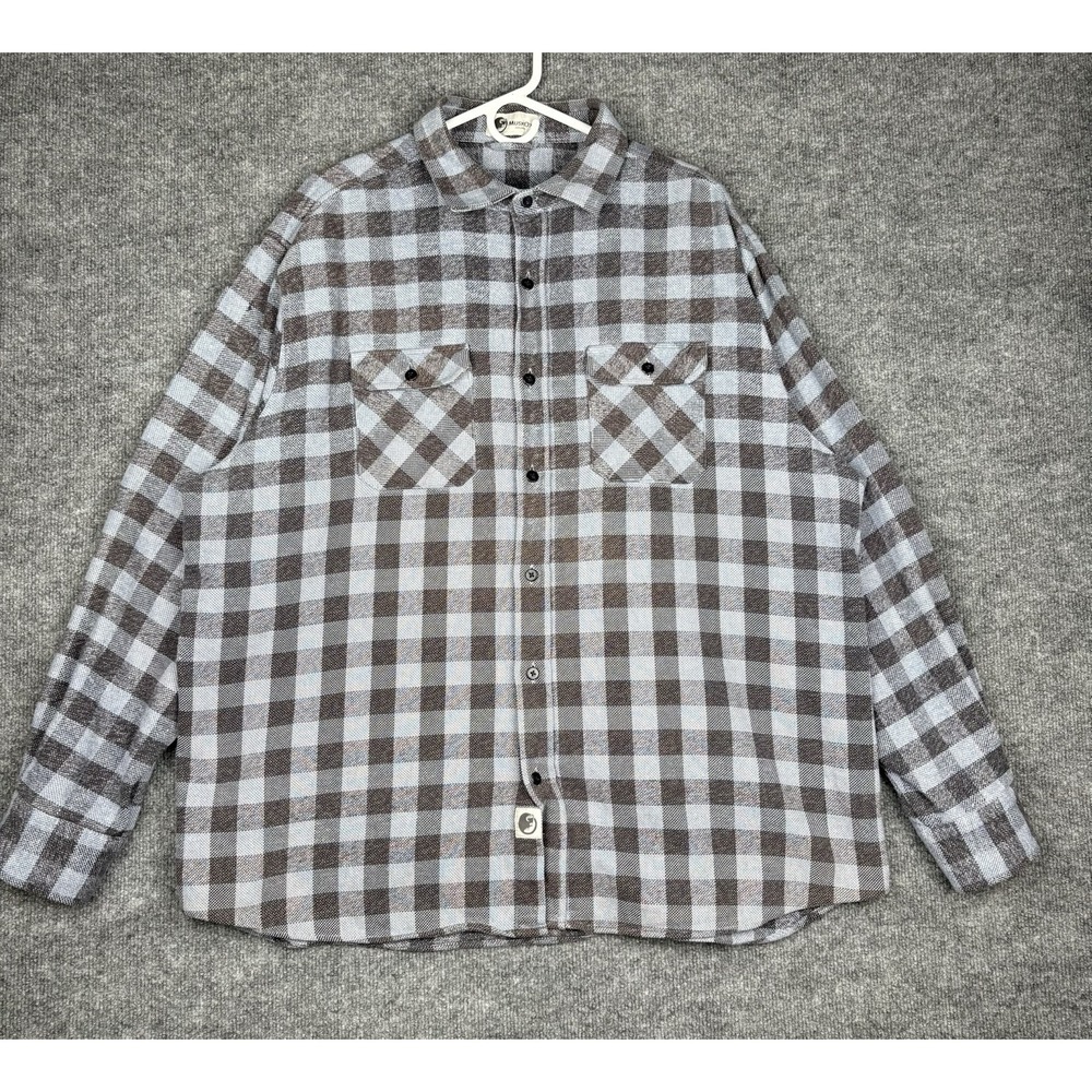 MuskOx Flannel Shirt Mens 3XL Blue Gray Plaid Heavyweight Cotton Portugal
